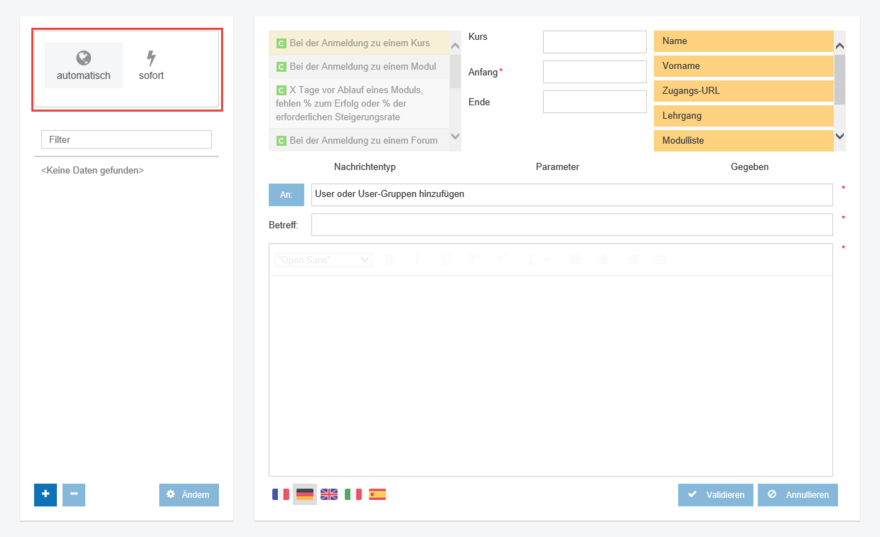 Sozialbereich > automatische Nachricht