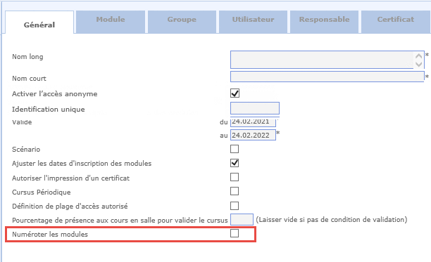 Numéroter les modules
