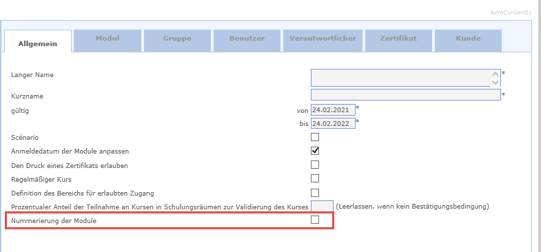 Nummerierung der module