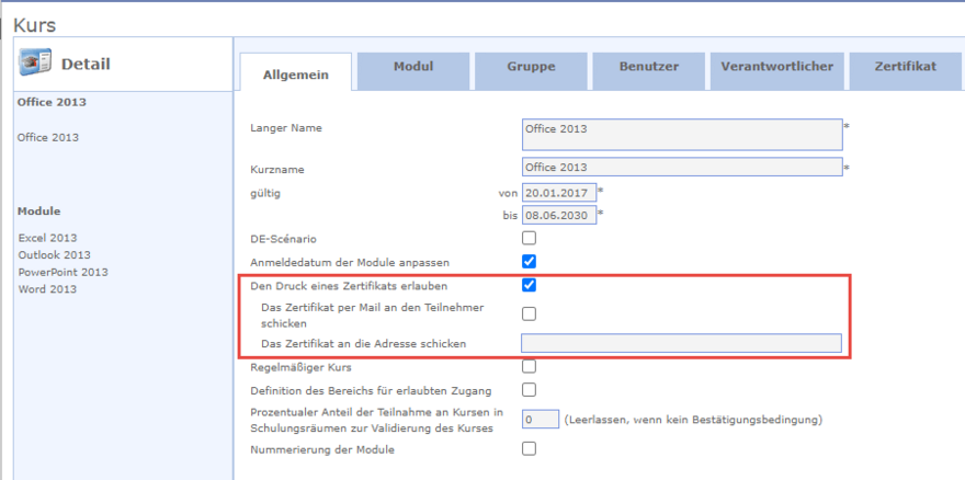 Drucken eines Zertifikats erlauben