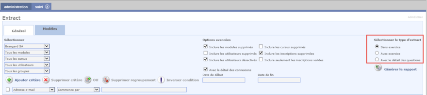 Sélectionner le type d'extract