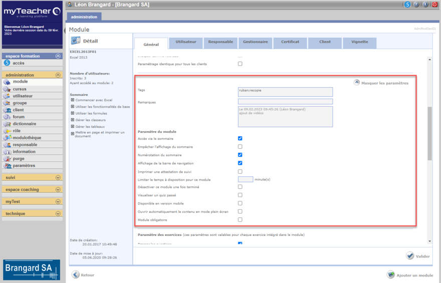 Paramètres du module