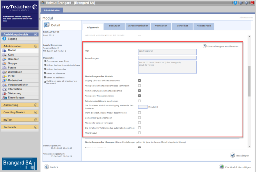 Parameter des Moduls